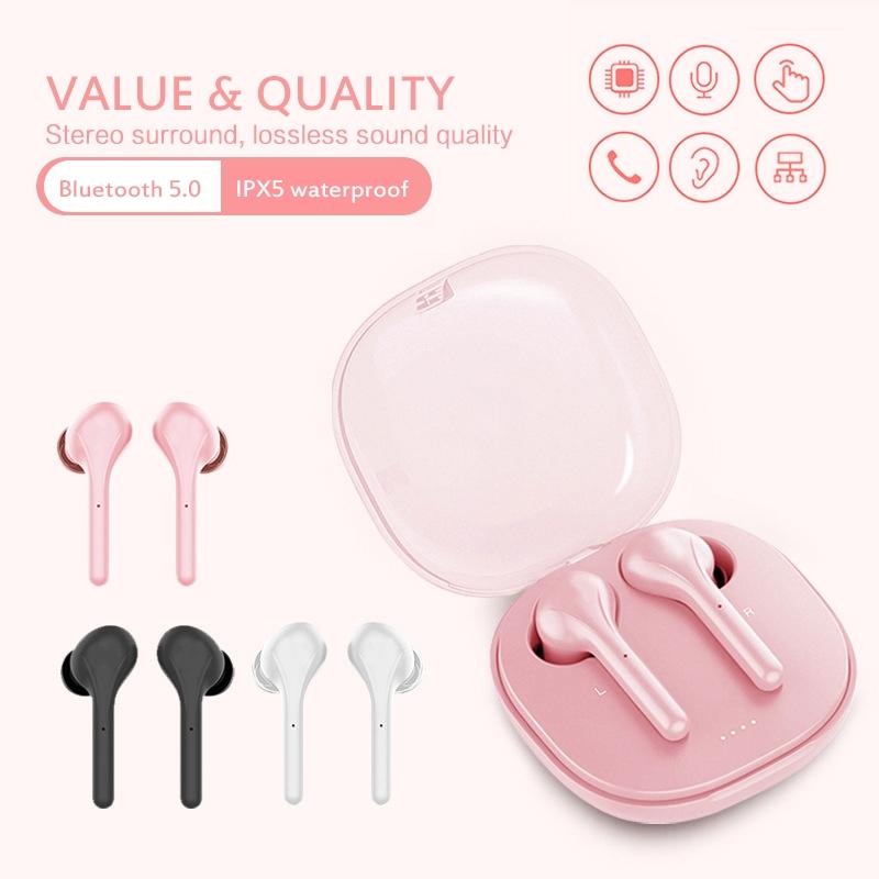 K88 TWS Wireless Bluetooth Earphones – Stereo Sports Earbuds with Charging Case, Touch Controls & Noise Isolation – Pink