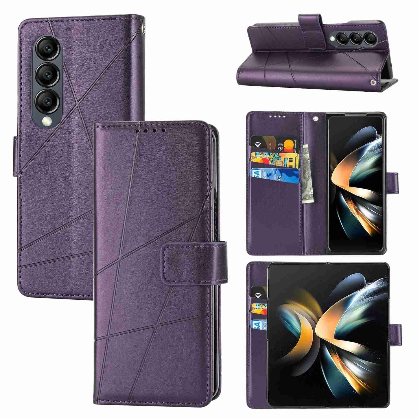 PU Leather Embossed Phone Case for Samsung Galaxy Z Fold4 5G – Slim Protective Cover – Purple