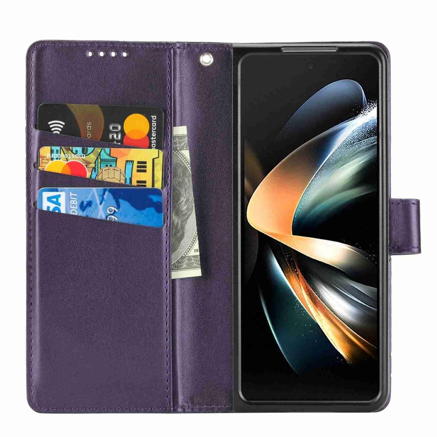 PU Leather Embossed Phone Case for Samsung Galaxy Z Fold4 5G – Slim Protective Cover – Purple