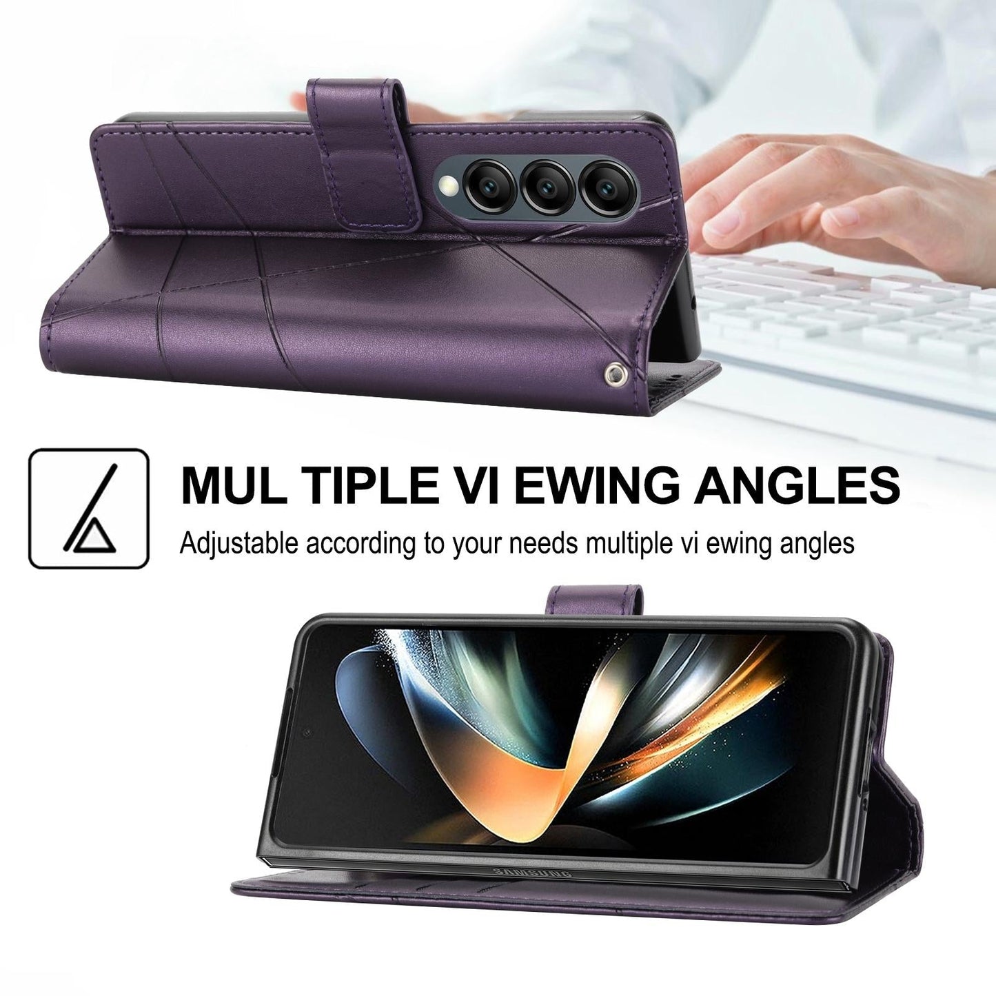 PU Leather Embossed Phone Case for Samsung Galaxy Z Fold4 5G – Slim Protective Cover – Purple