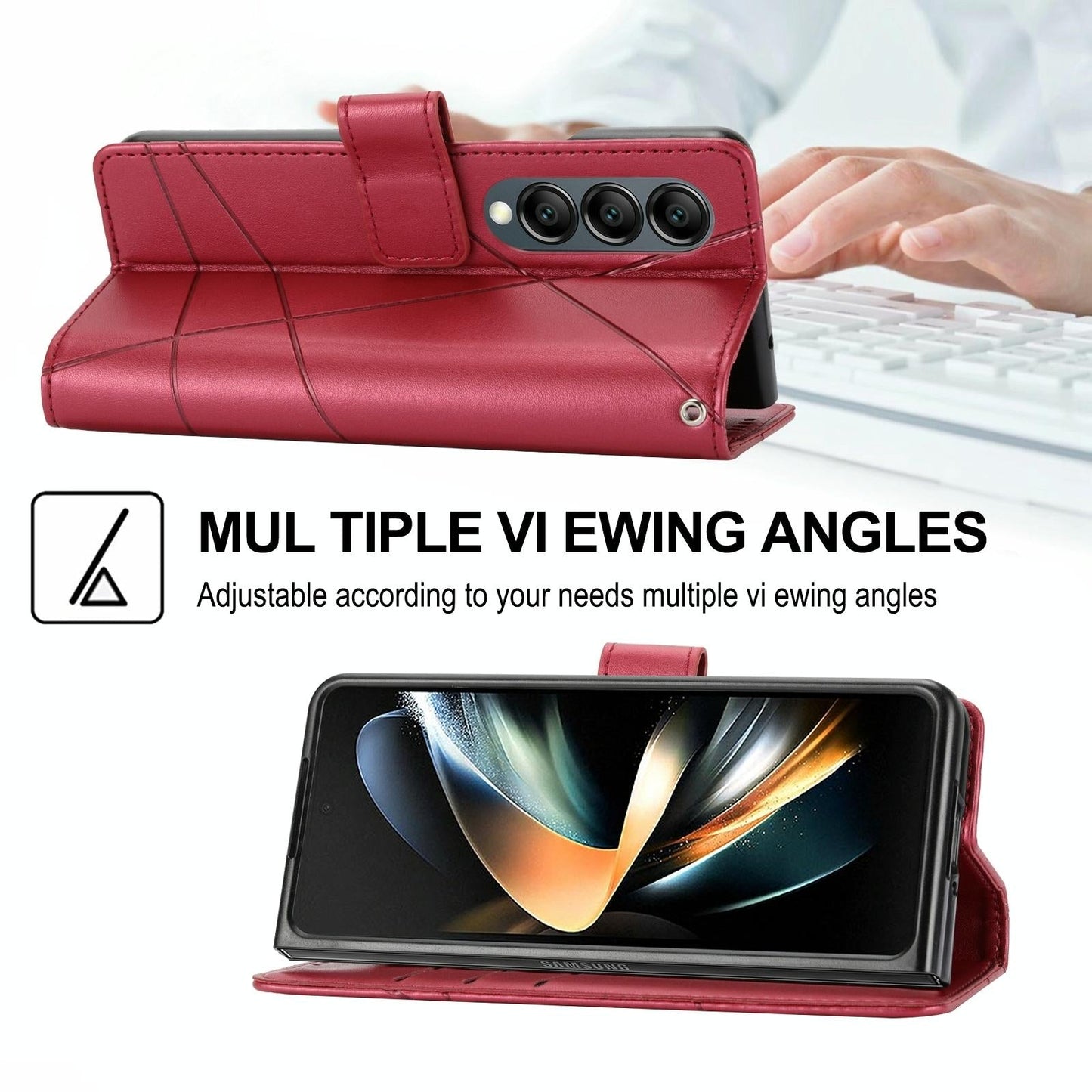 PU Leather Embossed Phone Case for Samsung Galaxy Z Fold4 5G – Slim Protective Cover – Purple