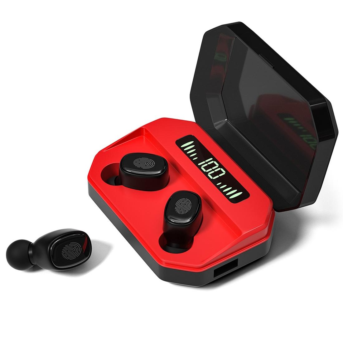 Wireless Bluetooth 5.0 Earbuds – Red In-Ear Headphones with Touch Display, Charging Case & Hi-Fi Sound