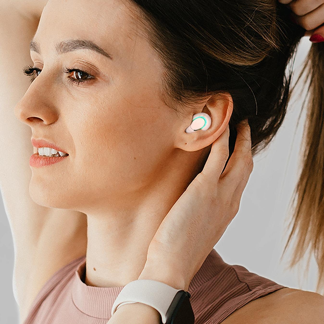Mini TWS Wireless Bluetooth Earphones with Touch Display – Pink, Compact In-Ear Earbuds for Music & Calls