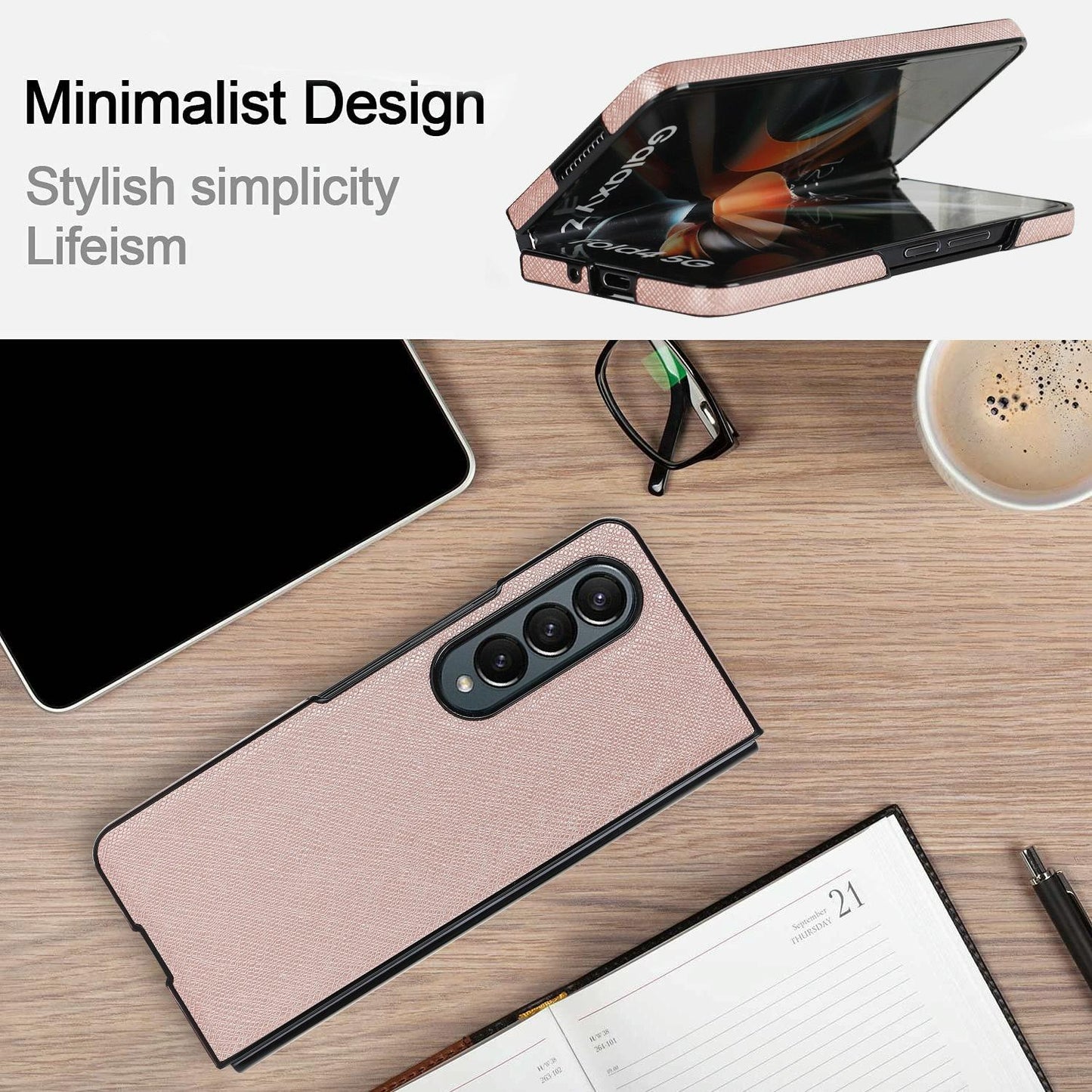 Foldable Cross Pattern Phone Case for Samsung Galaxy Z Fold4 5G – Compact PU Leather Design – Brown