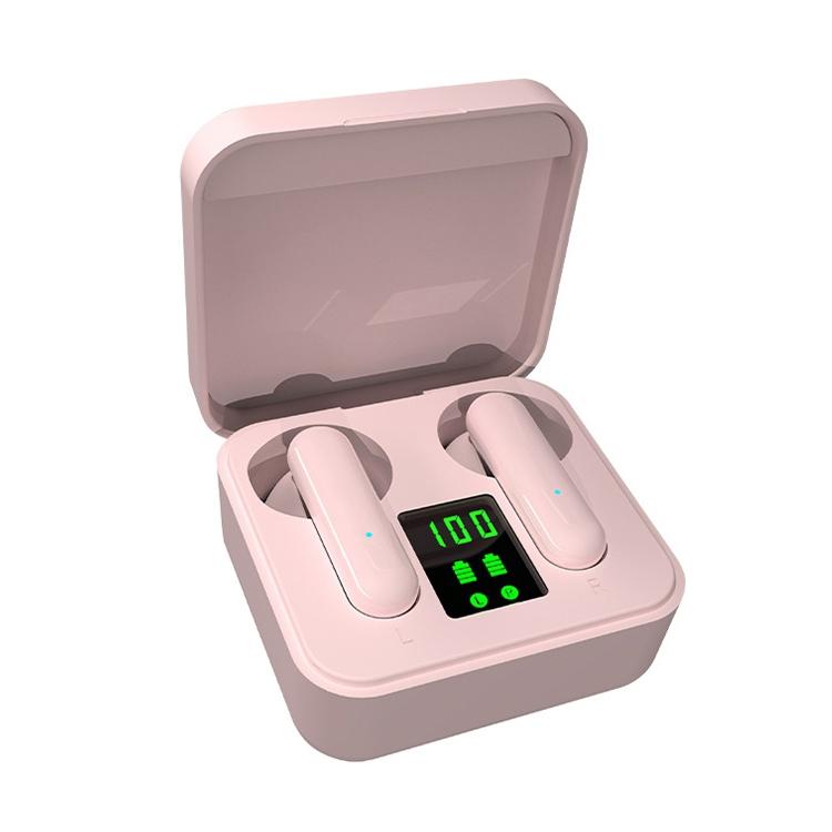 Ete-16 TWS Semi-In-Ear Sports Bluetooth Earphones with Digital Display – Pink