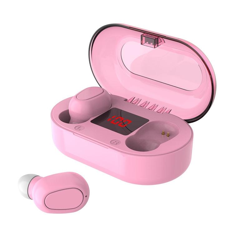 Wireless Bluetooth 5.0 Earphones with 9D Sound & Charging Case – Pink