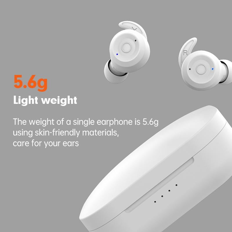 T20 Waterproof TWS Bluetooth Earphones with Charging Box & Noise-Cancelling Ear Hooks – White