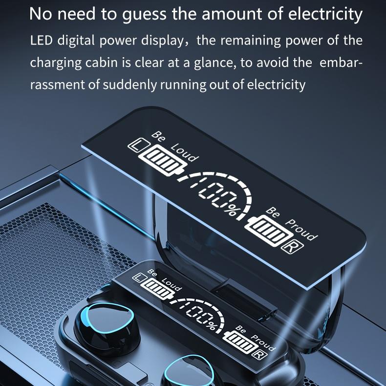 Wireless Bluetooth 5.0 Earphones with Digital Display & Charging Case – Green, True Wireless Stereo