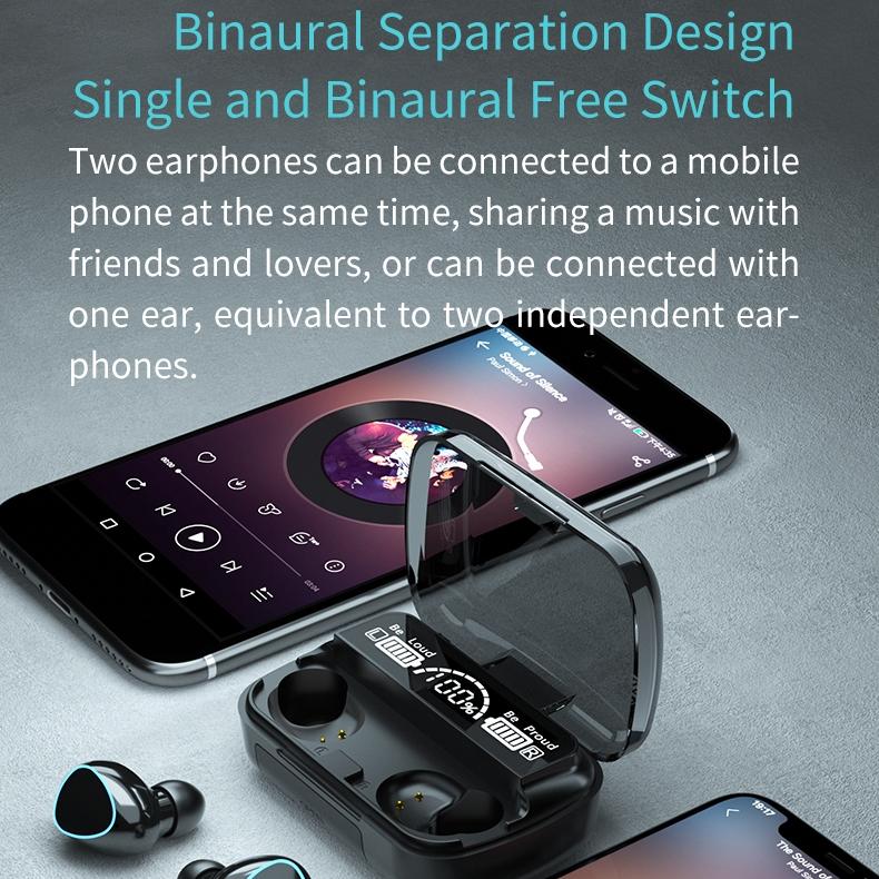 Wireless Bluetooth 5.0 Earphones with Digital Display & Charging Case – Green, True Wireless Stereo