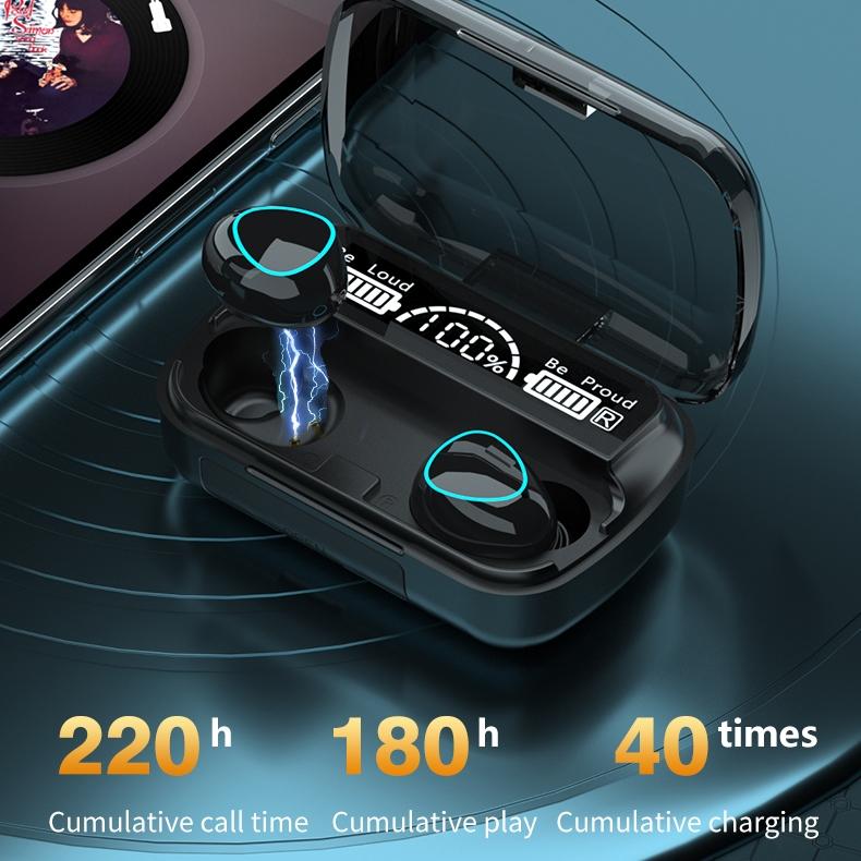 Wireless Bluetooth 5.0 Earphones with Digital Display & Charging Case – Green, True Wireless Stereo