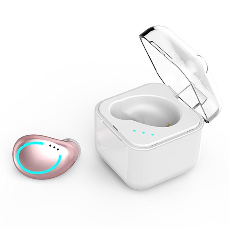 M-B8 Mini Wireless Bluetooth Earphone with Charging Box – Single-Ear Compact Headset (Rose Gold)