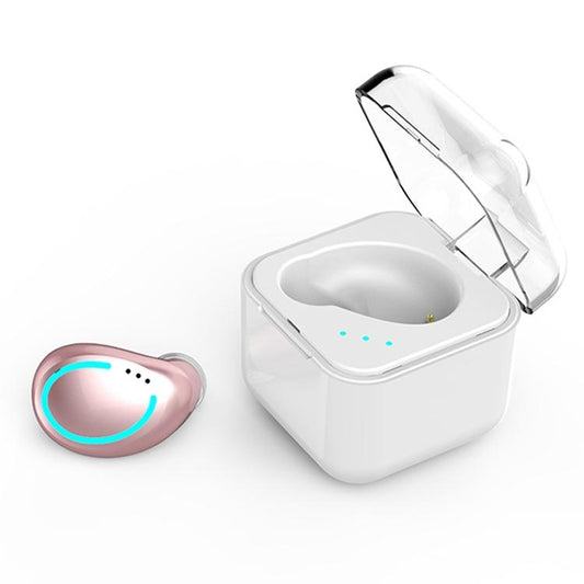 M-B8 Mini Wireless Bluetooth Earphone with Charging Box – Single-Ear Compact Headset (Rose Gold)