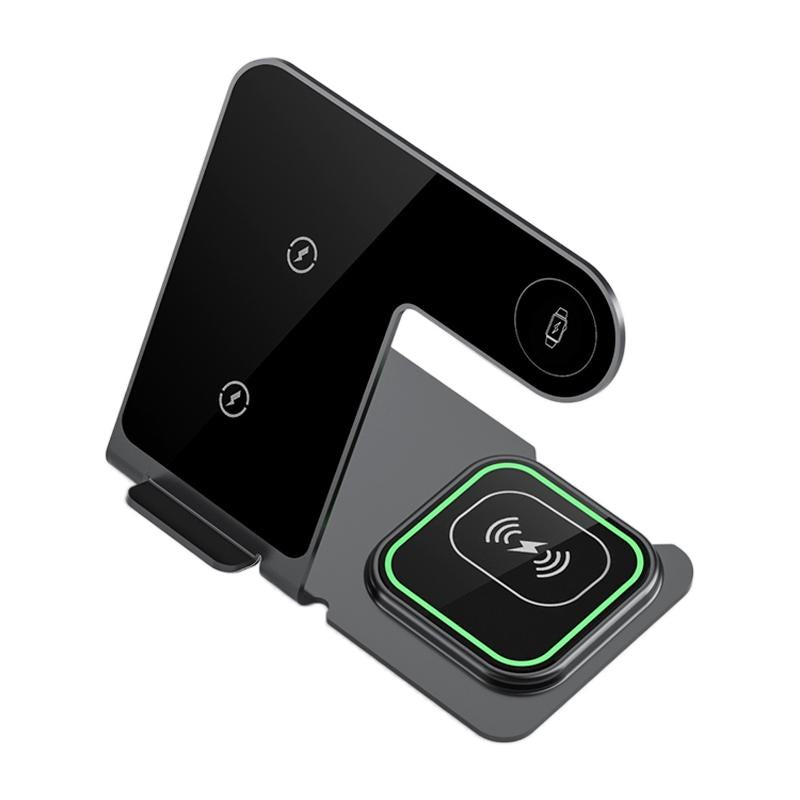 15W 3-in-1 Aluminum Wireless Charger – Grey. Fast Qi Charging Dock for Phone, Watch & Earbuds