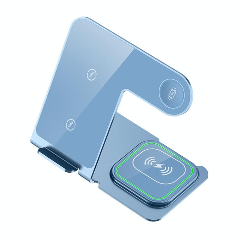 15W 3-in-1 Aluminum Wireless Charger – Grey. Fast Qi Charging Dock for Phone, Watch & Earbuds