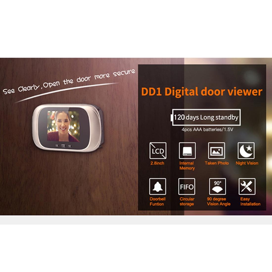 2.8″ LCD Screen Cat Eye Video Doorbell – Gold | Night Vision & Indoor Monitoring