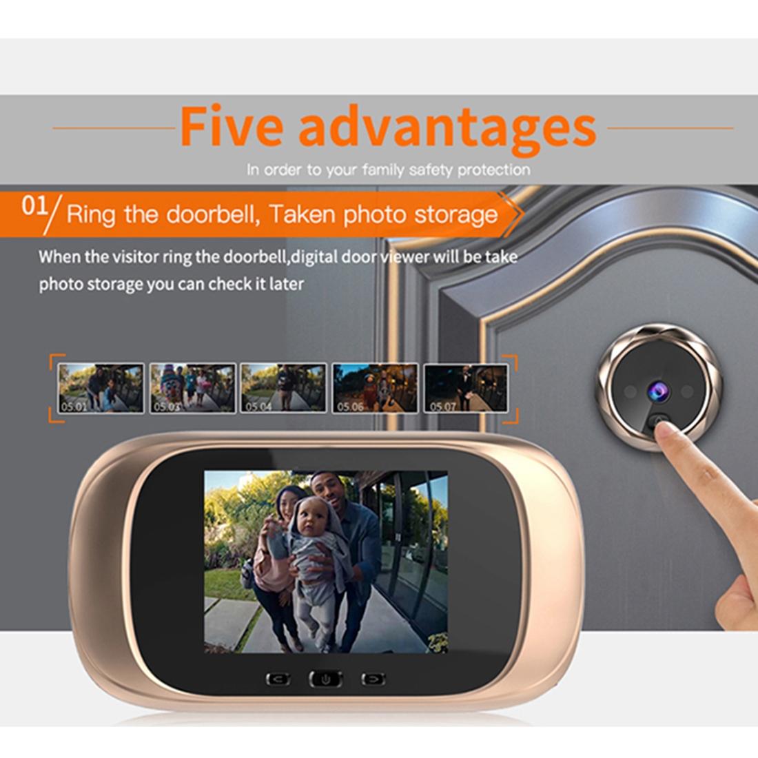 2.8″ LCD Screen Cat Eye Video Doorbell – Gold | Night Vision & Indoor Monitoring