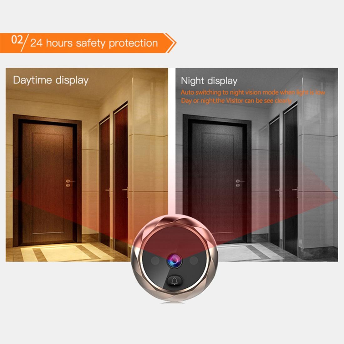 2.8″ LCD Screen Cat Eye Video Doorbell – Gold | Night Vision & Indoor Monitoring