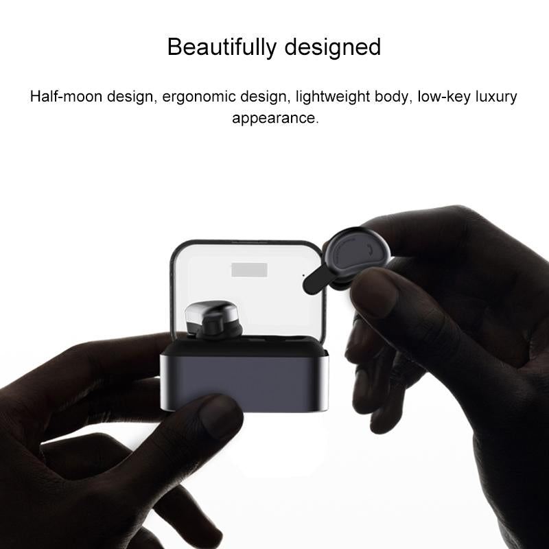 Wireless Bluetooth Earphones with Charging Box – Half Moon Shape, Gold, True Wireless, Clear Sound, Long Battery Life