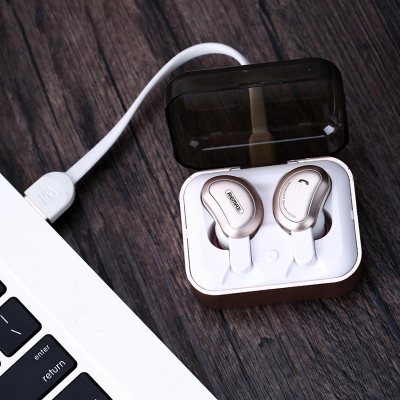 Wireless Bluetooth Earphones with Charging Box – Half Moon Shape, Gold, True Wireless, Clear Sound, Long Battery Life