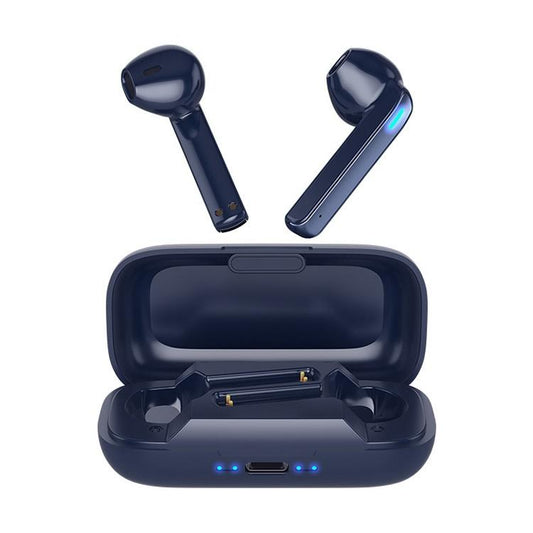 Touch Control Bluetooth Earphones with Charging Box & LED Indicator – Semi In-Ear Design – Blue