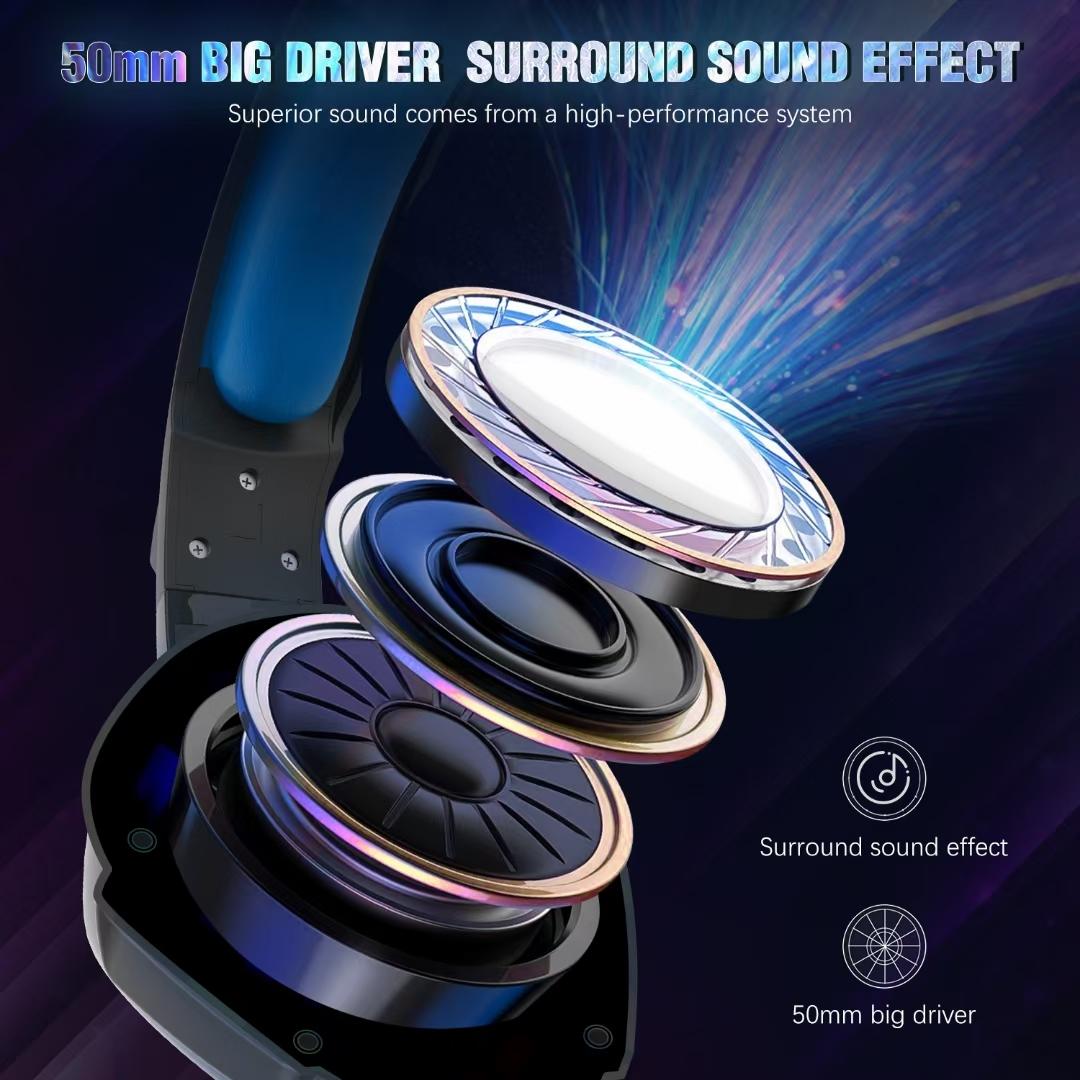 Adjustable LED Gaming Headset with Microphone – Blue, Noise Cancelling, RGB Lights, PC/PS5/Xbox Compatible