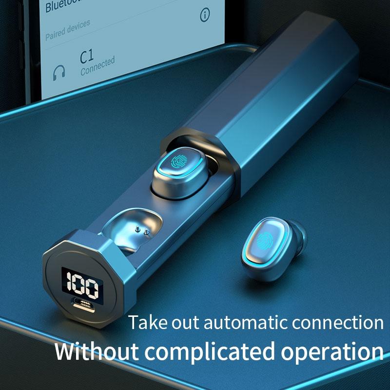 True Wireless Bluetooth Earphones with Digital Display & Charging Box – TWS In-Ear Stereo Earbuds (Blue)