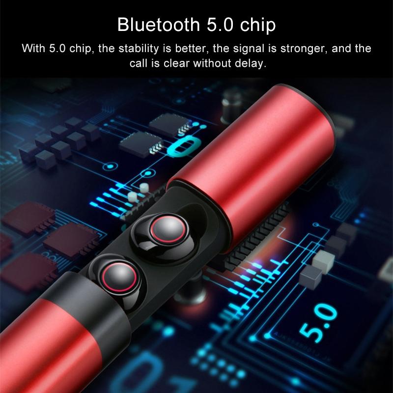 Wireless TWS Bluetooth 5.0 Earphones with Drawer-Style S2 Design – In-Ear Headphones – Red