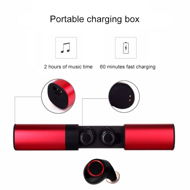 Wireless TWS Bluetooth 5.0 Earphones with Drawer-Style S2 Design – In-Ear Headphones – Red