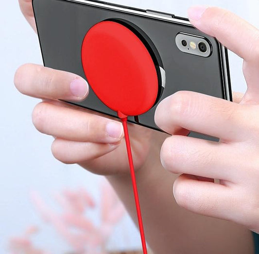 Wireless Fast Charger with Suction Cup & 1.5M Cable – Red | Qi-Compatible Phone Charging Dock