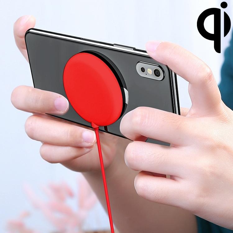 Wireless Fast Charger with Suction Cup & 1.5M Cable – Red | Qi-Compatible Phone Charging Dock