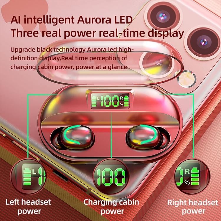 True Wireless Bluetooth 5.0 Earphones with Touch Display & Charging Box – TWS In-Ear, Red