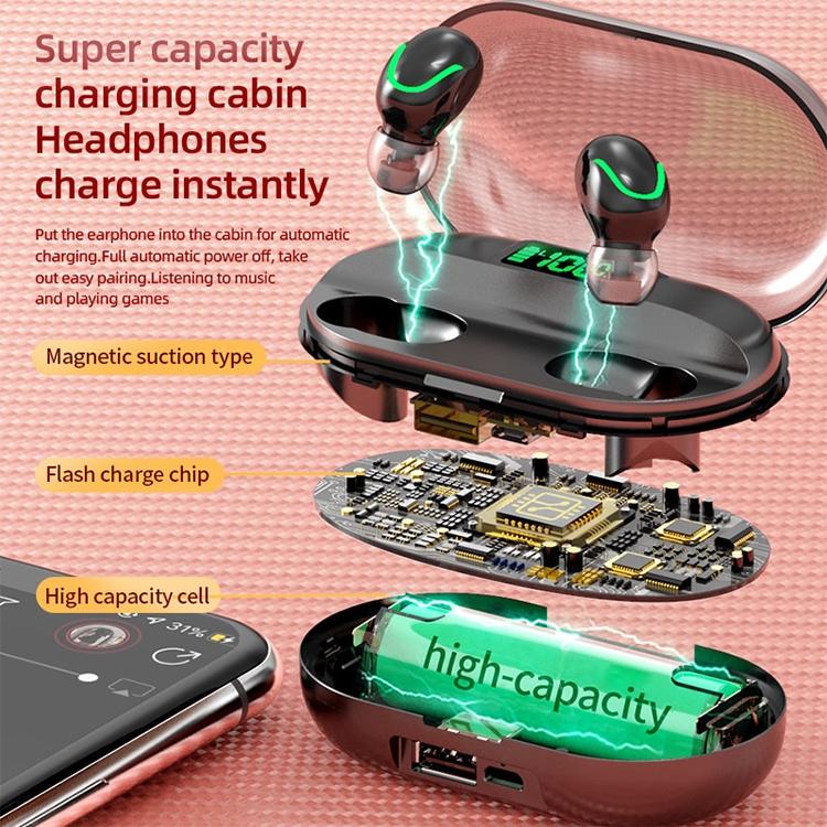 True Wireless Bluetooth 5.0 Earphones with Touch Display & Charging Box – TWS In-Ear, Red