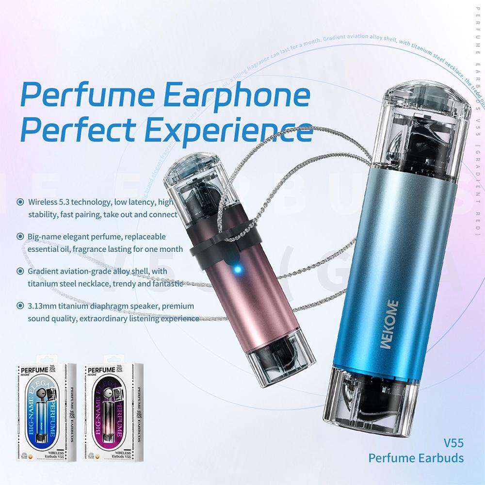 V55 Wireless Bluetooth Earphones with Fragrance – Compact & Stylish Design, Gradient Red, TWS In-Ear Earbuds with Mic