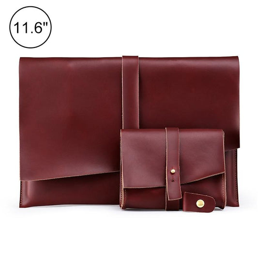 Universal Leather Laptop Bag with Cable Winder – Fits 11.6'' Devices – Wine Red Sleeve Case