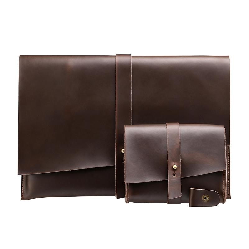 Universal Leather Laptop Bag with Cable Winder – Fits 11.6'' Devices – Wine Red Sleeve Case