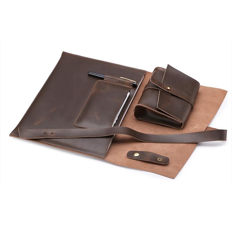 Universal Leather Laptop Bag with Cable Winder – Fits 11.6'' Devices – Wine Red Sleeve Case