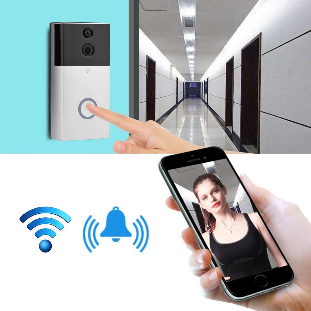 HD 720P Smart WiFi Video Doorbell Camera with Motion Detection, Night Vision, TF Card Storage & App Support for iOS/Android – Silver