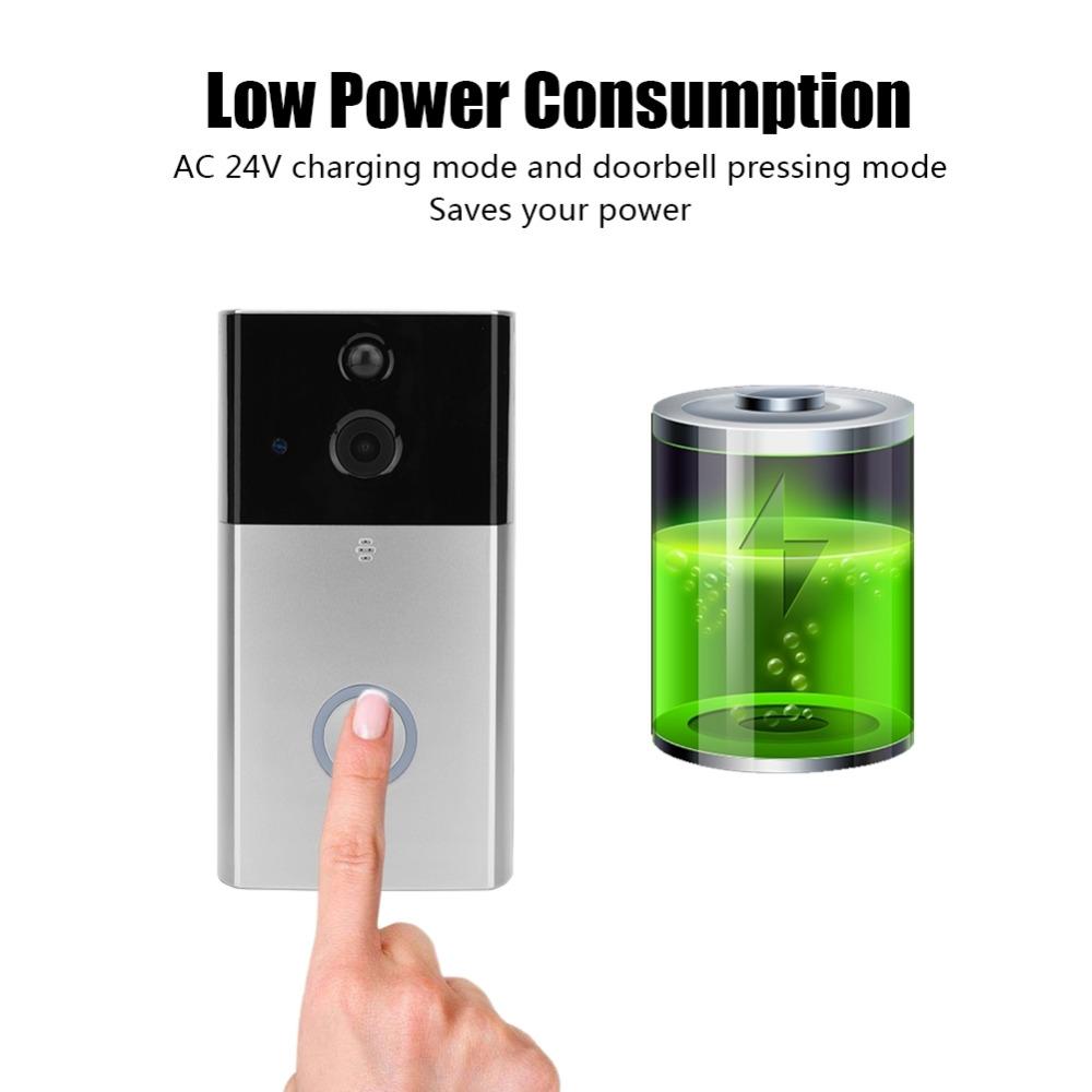 HD 720P Smart WiFi Video Doorbell Camera with Motion Detection, Night Vision, TF Card Storage & App Support for iOS/Android – Silver