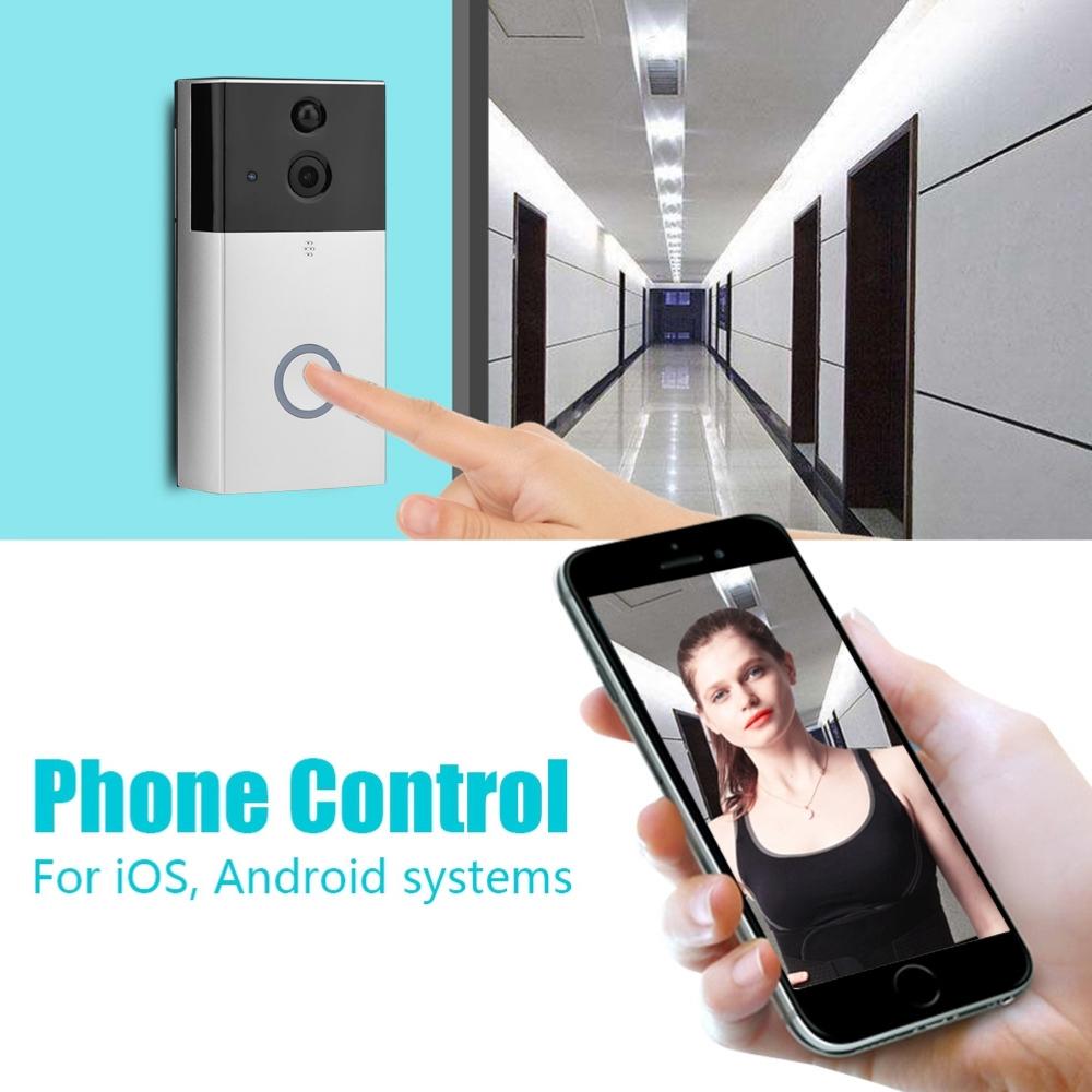 HD 720P Smart WiFi Video Doorbell Camera with Motion Detection, Night Vision, TF Card Storage & App Support for iOS/Android – Silver