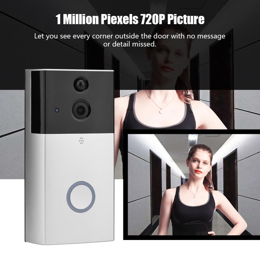 HD 720P Smart WiFi Video Doorbell Camera with Motion Detection, Night Vision, TF Card Storage & App Support for iOS/Android – Silver