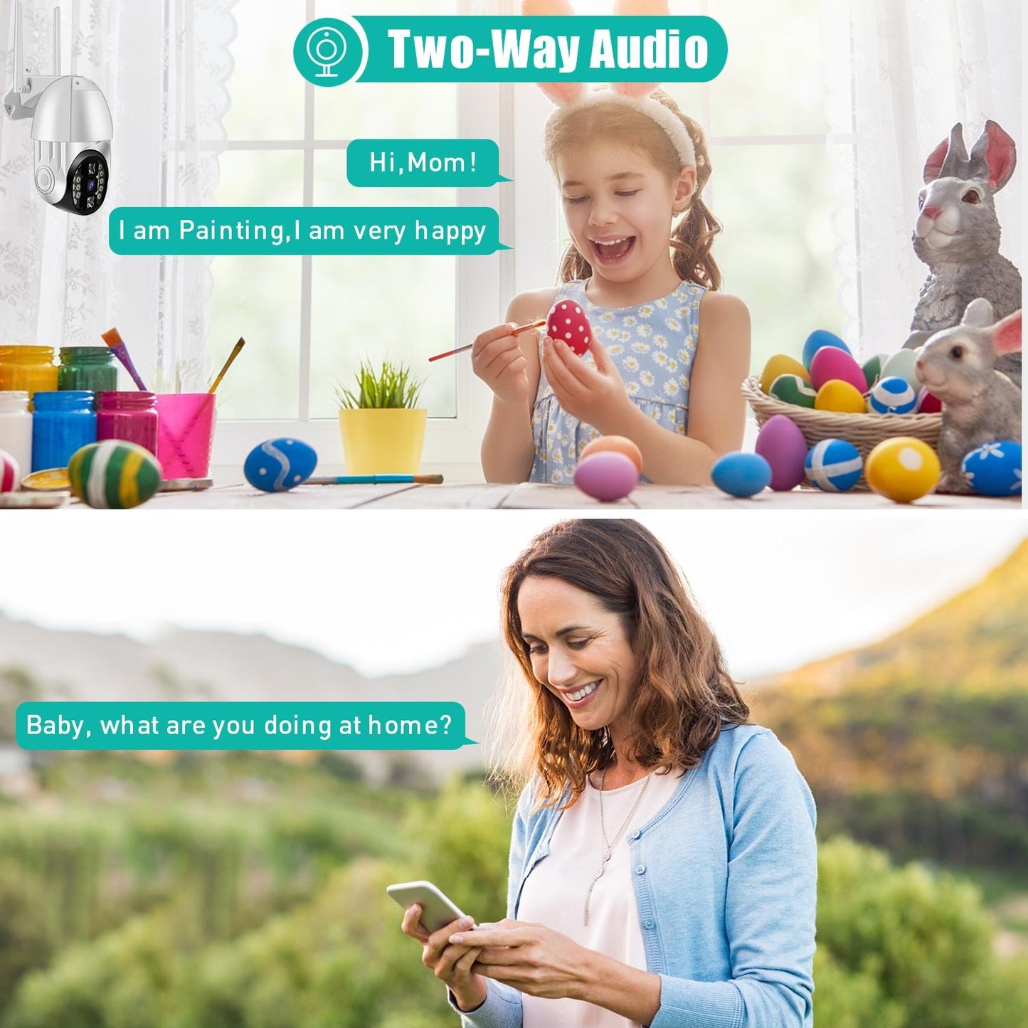 360° Rotating WiFi Camera with Full-Color Video, Two-Way Voice, Motion Detection & 64GB TF Card Support