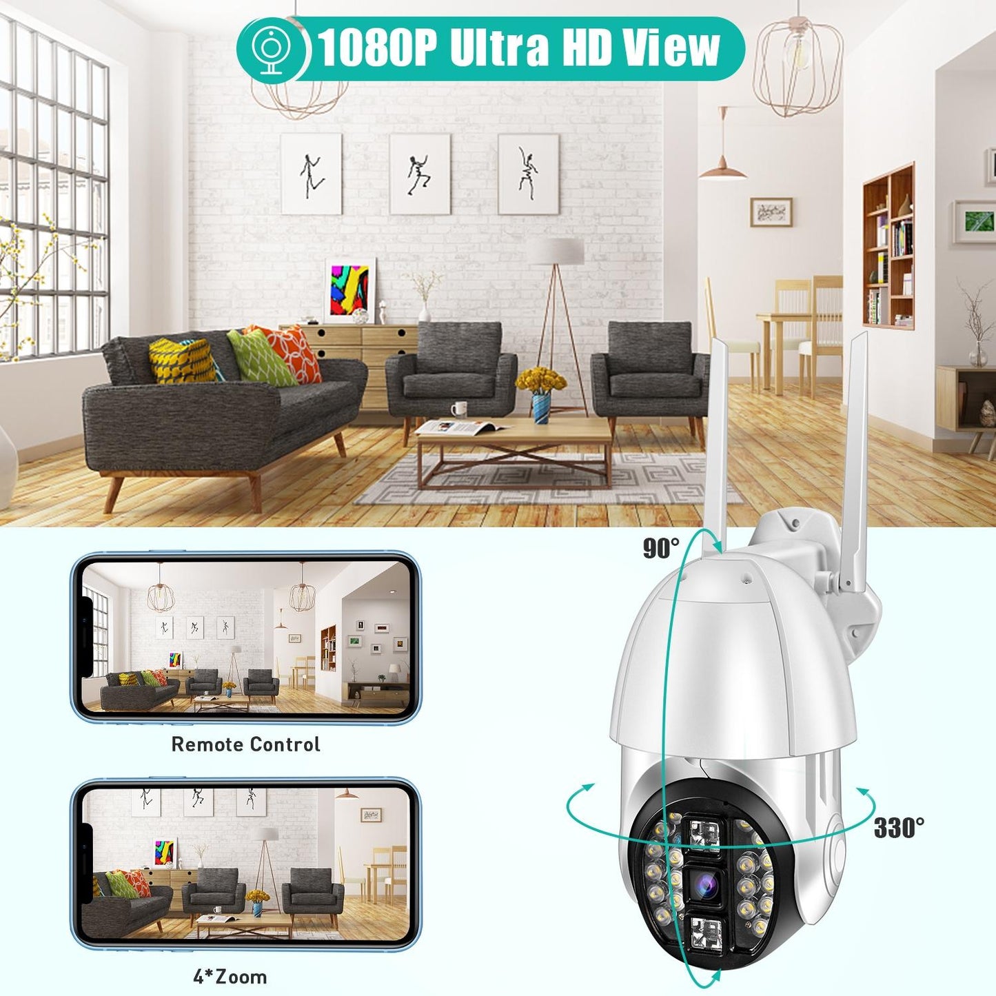 360° Rotating WiFi Camera with Full-Color Video, Two-Way Voice, Motion Detection & 64GB TF Card Support