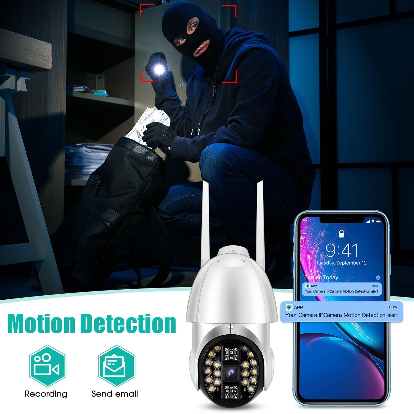 360° Rotating WiFi Camera with Full-Color Video, Two-Way Voice, Motion Detection & 64GB TF Card Support