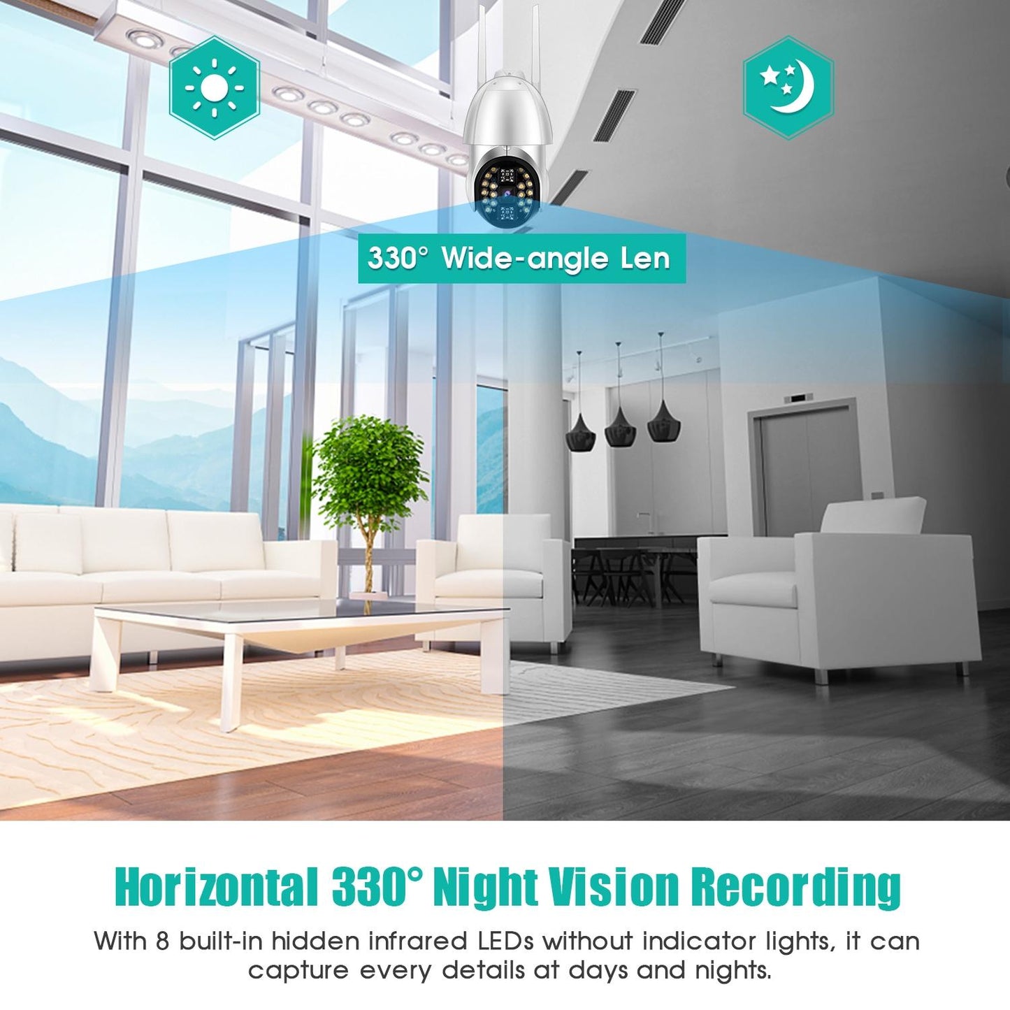 360° Rotating WiFi Camera with Full-Color Video, Two-Way Voice, Motion Detection & 64GB TF Card Support