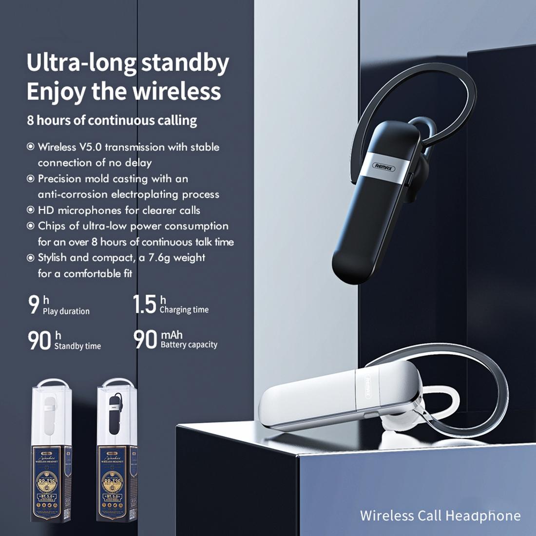 Wireless Bluetooth 5.0 Earphone – White, Hanging Ear Design, Hands-Free Calling, Noise Reduction, Long Battery Life