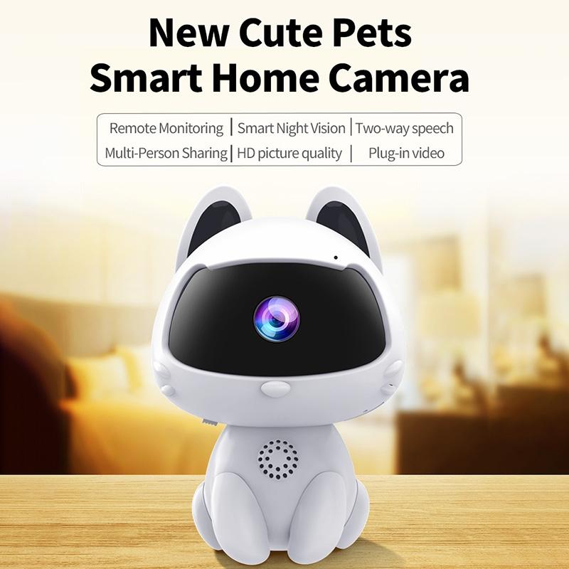 Smart Home Pet Camera – Night Vision, Motion Detection, Two-Way Voice – Cute White Design for Pets