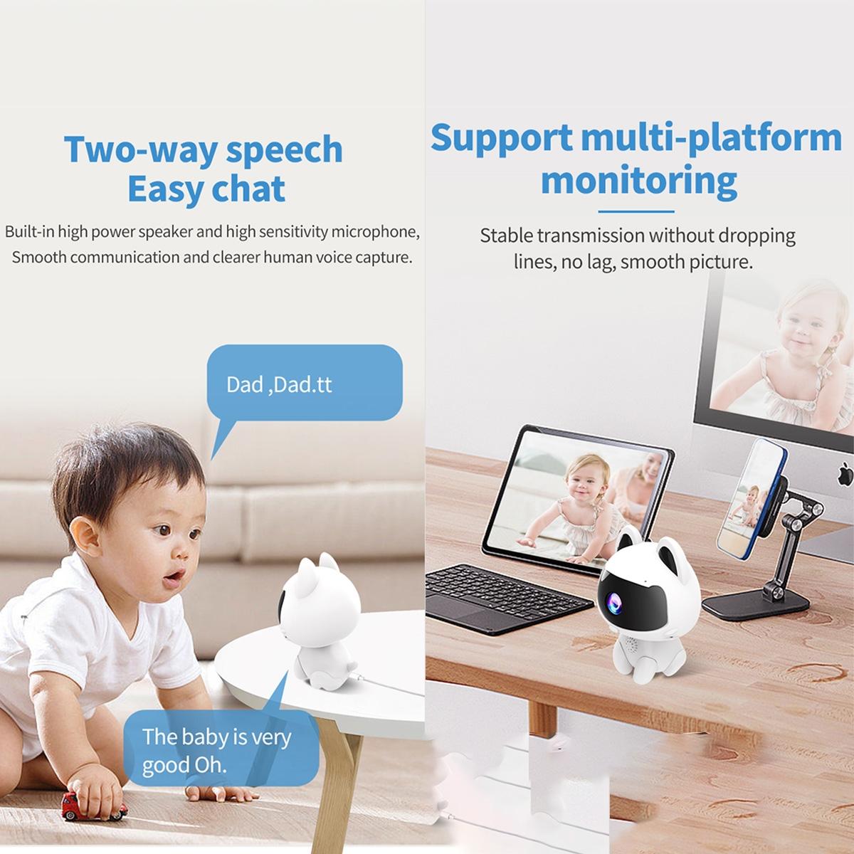 Smart Home Pet Camera – Night Vision, Motion Detection, Two-Way Voice – Cute White Design for Pets