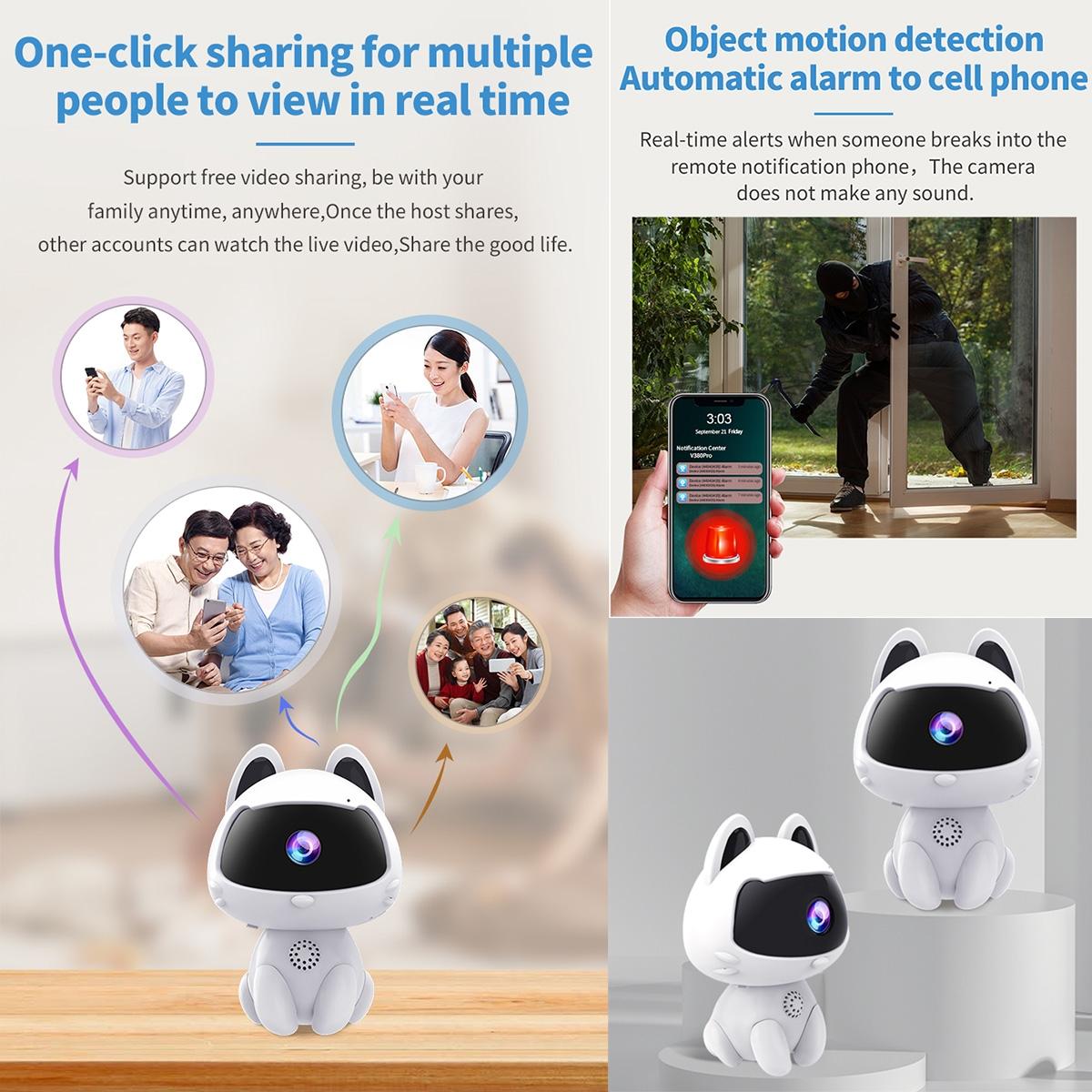Smart Home Pet Camera – Night Vision, Motion Detection, Two-Way Voice – Cute White Design for Pets