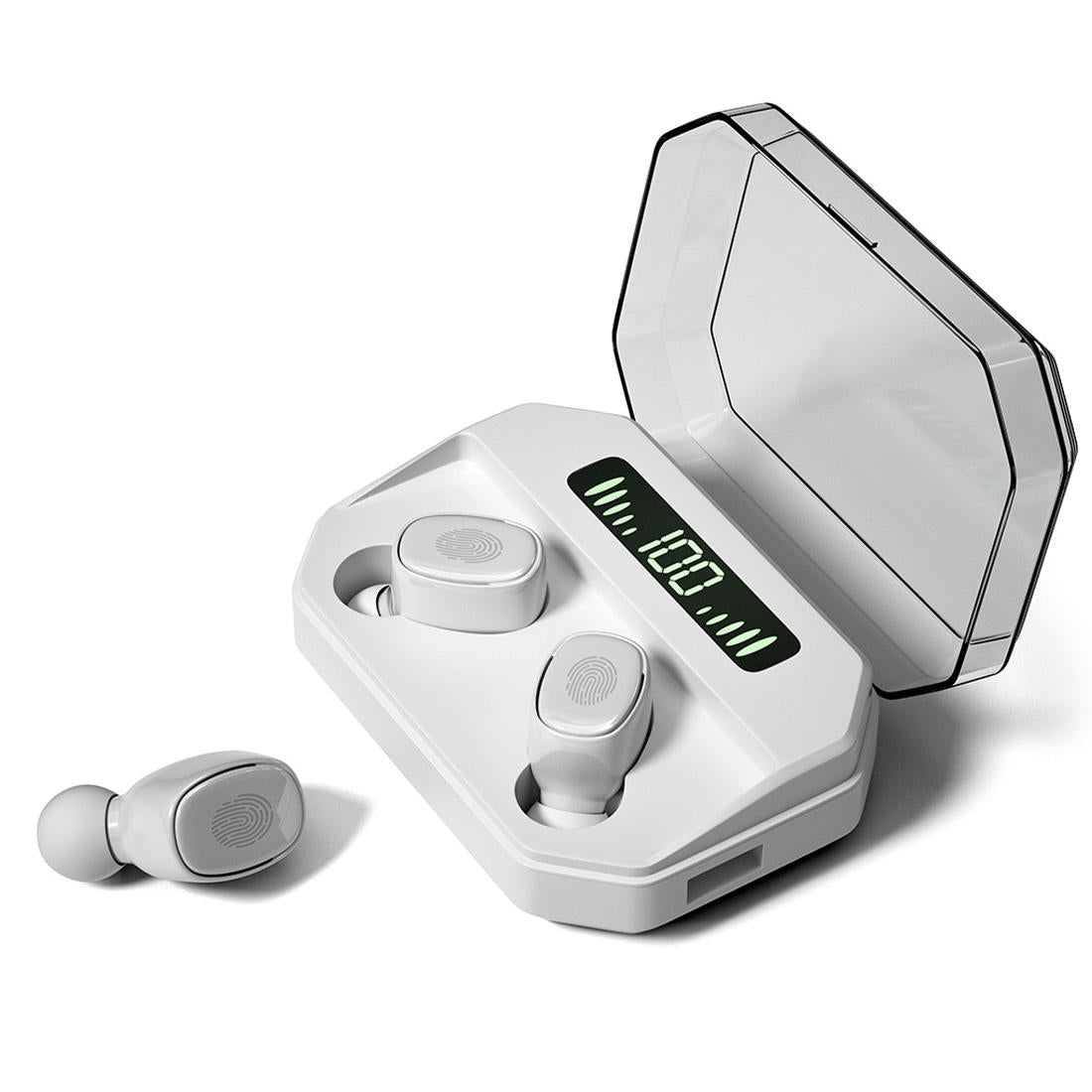 Wireless Bluetooth 5.0 Earbuds – Touch Display, Charging Case, In-Ear Design – White