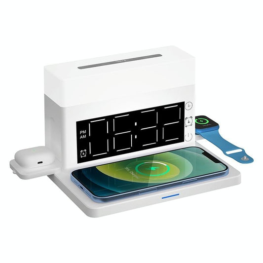 “6-in-1 Wireless Charger N65 Multifunction – White | Fast Qi Charging Station for Phone, Watch & Earbuds